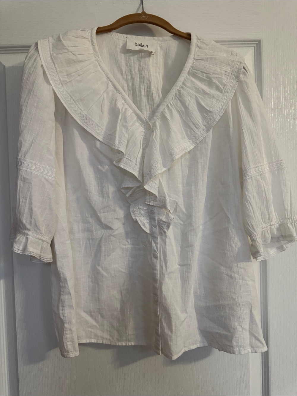 ba&sh White Ruffled V-Neck Peasant Blouse